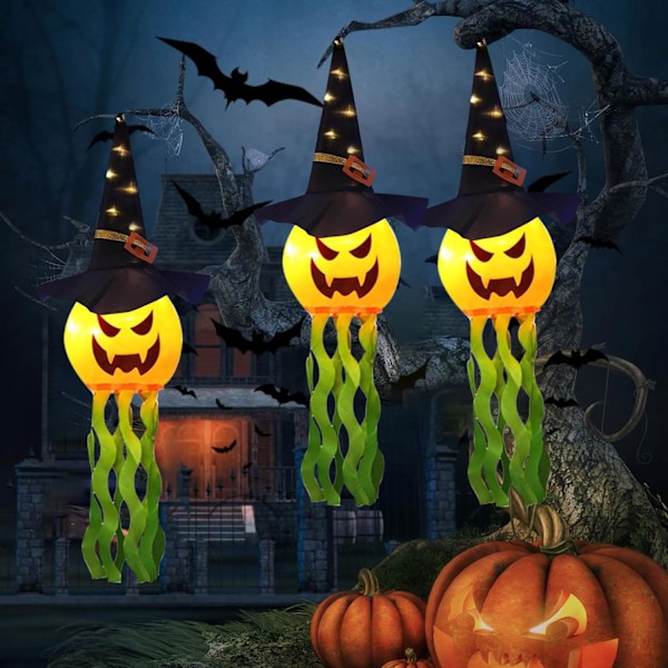 Utendørs Halloween Spøkelseslys, Hengende Spøkelser med Heksehatter for Hagedekorasjon - 3 stk Pumpa-ljus-3 st Pumpa-ljus-3 st