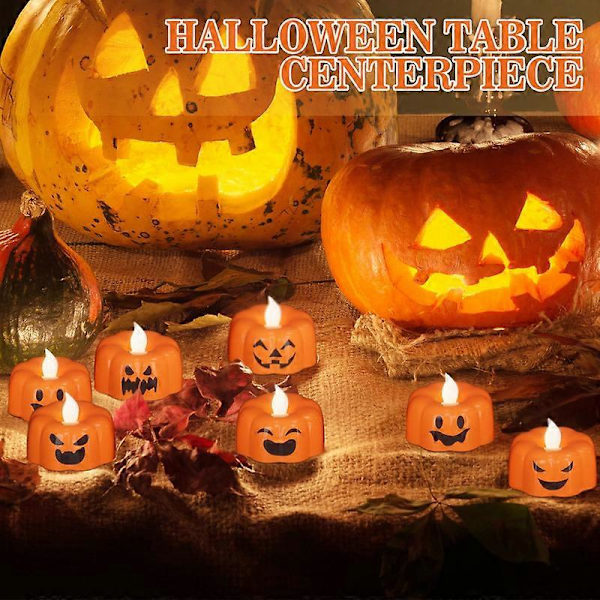 Halloween Græskar Flammeløse Lys med 6H Timer, 6 stk.