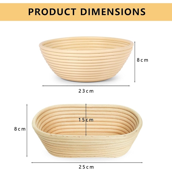 Bread Baking Fermentation Basket - Yeast Baking Set - Includes a 23 cm Round Fermentation Basket and a 25 cm Oval Fermentation Basket, a Whisk - Dough Scraper