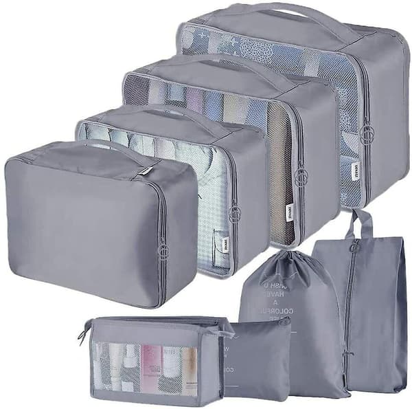 8-pack Organizer Set för Resväskor, Förvaringsväskor, Packningskuber, Resepåsar, Presenter Grey