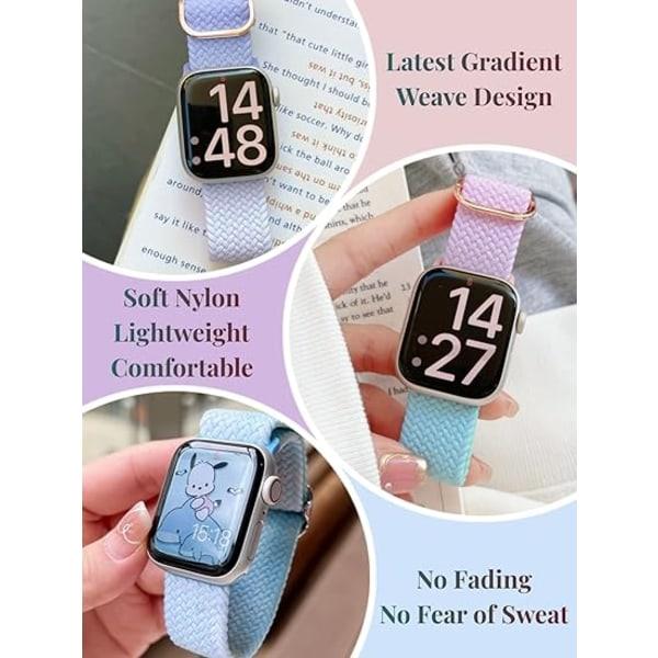Gradient Stretchy Flätad Solo Loop Band Kompatibel med Apple Watch Band Damer Män, Serie 8 7 6 5 4 3 2 1 SE-42/44/45/49mm