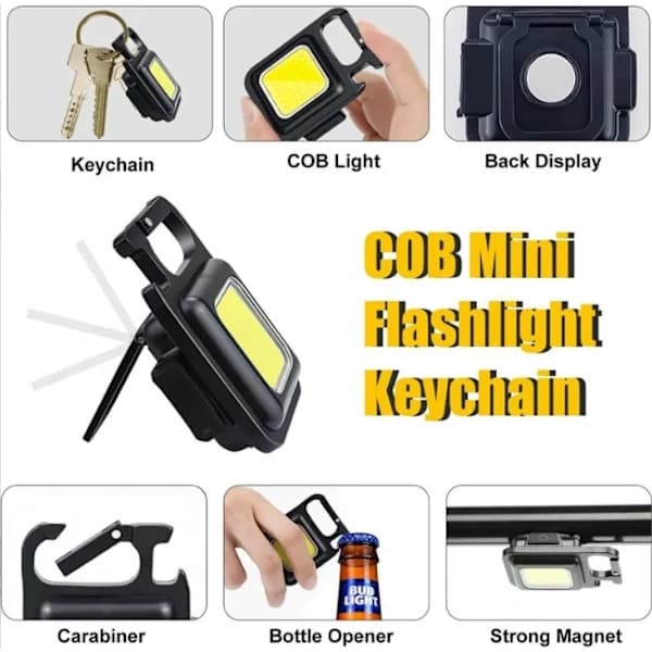 Rechargeable 3 Light Modes Portable Flashlight Keychain Mini Flashlight With Bottle Opener, Magnetic Base, Foldable Bracket white white