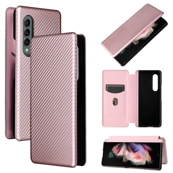Deksel For Samsung Galaxy Z Fold 3 5g Kolfiber Deksel Folio Flip Skyddande magnetisk deksel Etui Coque Pink ingen