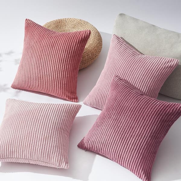 Dekorativa kuddfodral, set om 4, mjuka ribbade sammetskuddfodral för soffa, sovrum, vardagsrum, rosa 45 x 45 cm