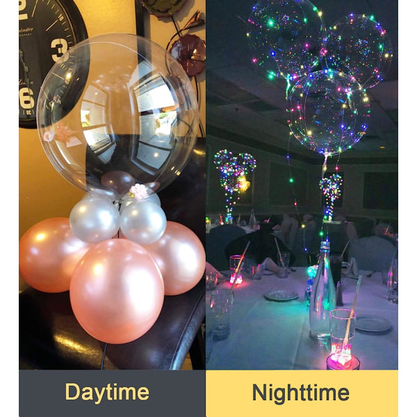 LED-ballonger 10-pack, ljusballonger 20 tum klara heliumboboballonger, glödbubblaballonger med ljusslingor för alla hjärtans dag Färgglad