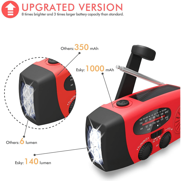 Sveiveradio med solceller, lommelykt og 2000mAh powerbank