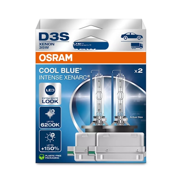 Osram D3S 35W 6000k Duo-box +150% COOL BLUE INTENCE xenon lampor Metall utseende