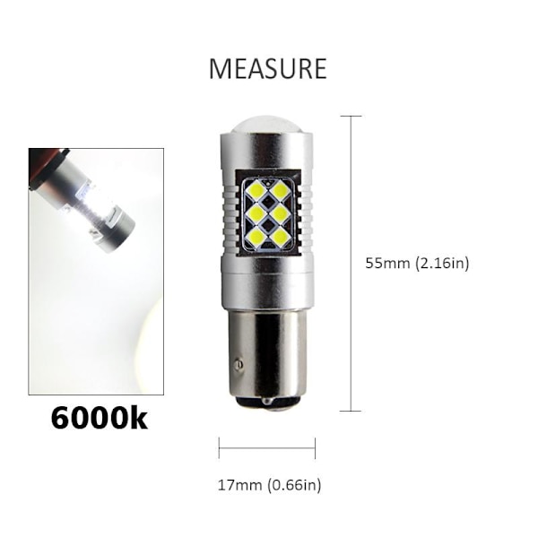 Bay15d 6000k p21/5w 1157 Led m 3030smd 2-pack position/bromsljus Silvergrå