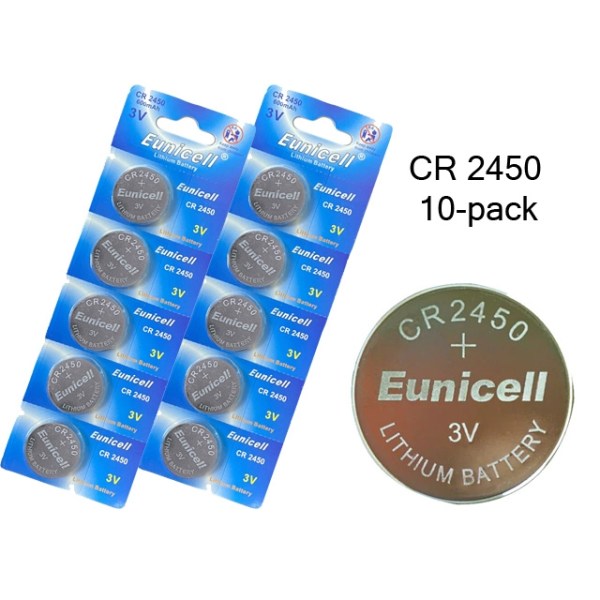 CR2450 10-pack Lithium batteri CR 2450 3V Eunicell batterier