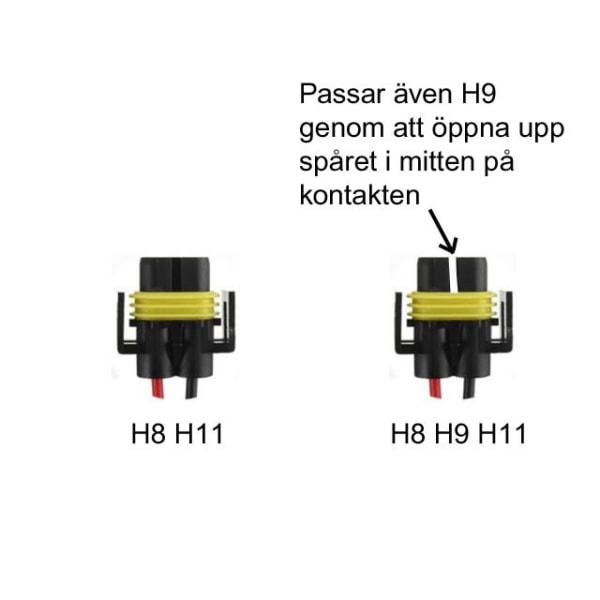 Xenon - Led - Halogen H8 / H11 (H9) kontakter hane + hona Svart