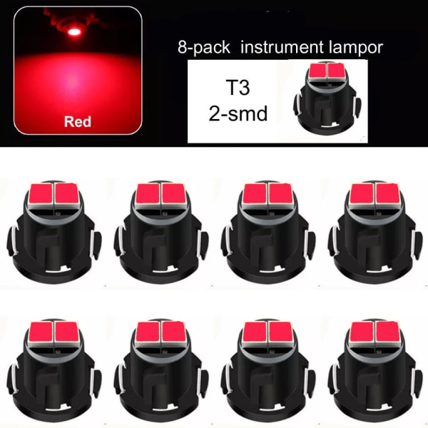 T3 röd 8-pack Neo Wedge med 2x2016smd instrument belysning Red Röda 8-pack
