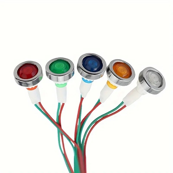 10mm 5 olika diodlampor för infällning panel varningslampor indikatorlampor 12v multifärg