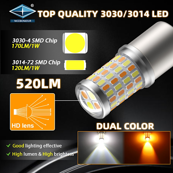 T25 3157 p27/7w  Led lampor gulvita chip Dualcolor 2-pack , multifärg