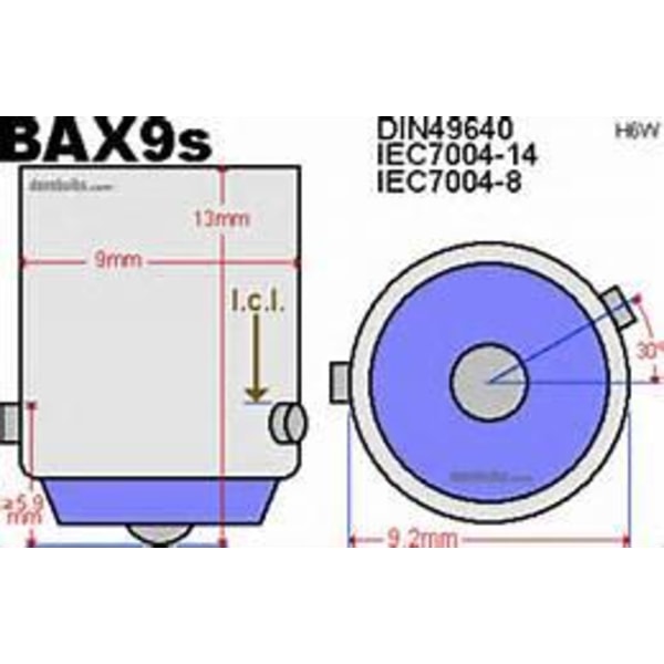 BAX9S Canbus 6000k Led 2-pack H6W xenonlook 100 lumen Vit