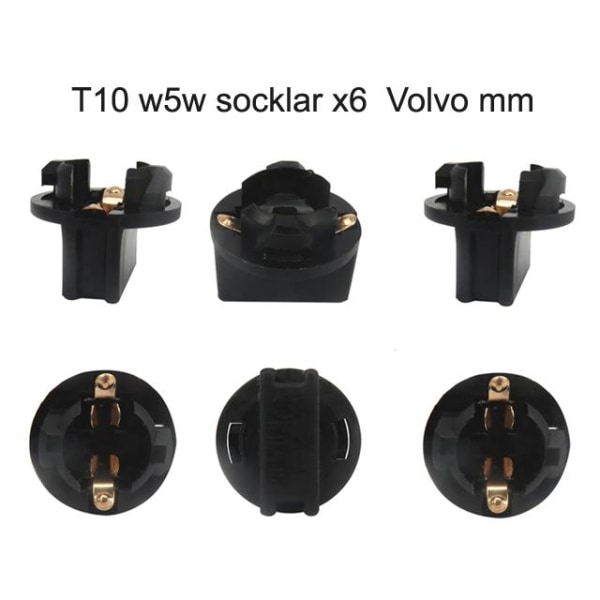 T10 w5w socklar adaptor 6-pack pc168 V70 V50 XC60 XC70 S80 Svart