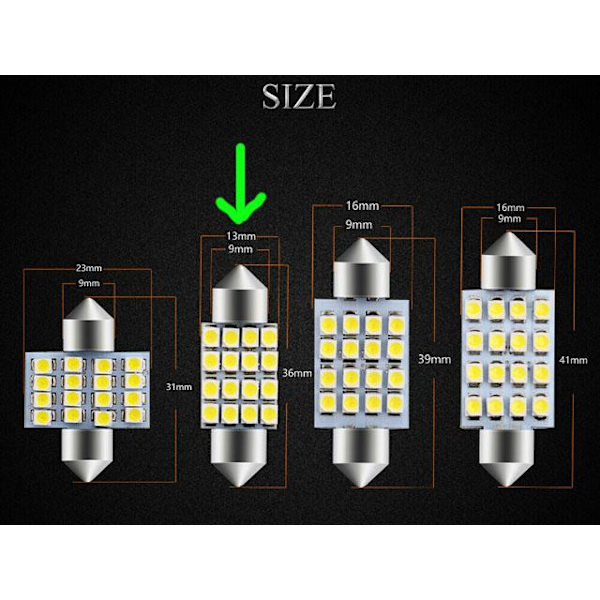 Spollampor 36mm 6000k vit 4-pack Led 2835SMD C5W SV8.5 Vit