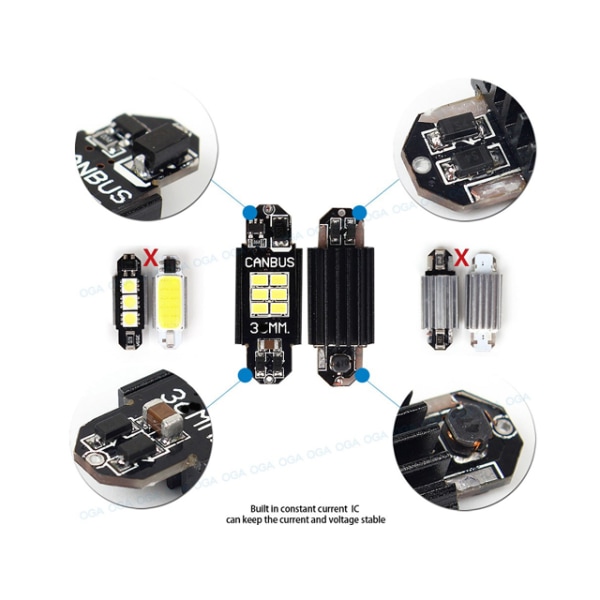 Canbus C5W 39mm spollampa Led m 6st 3020SMD 6000K 39 mm 2-pack