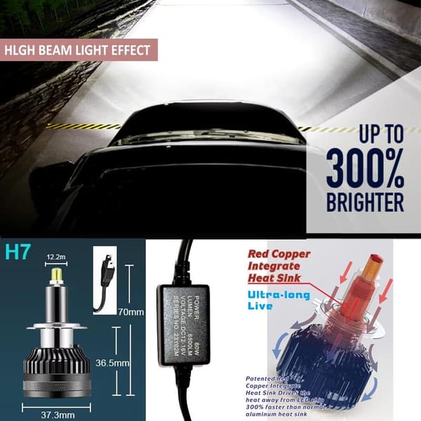 M12 60 W H7 LED canbus kit 6500 lumen "Superbright" 2-pack