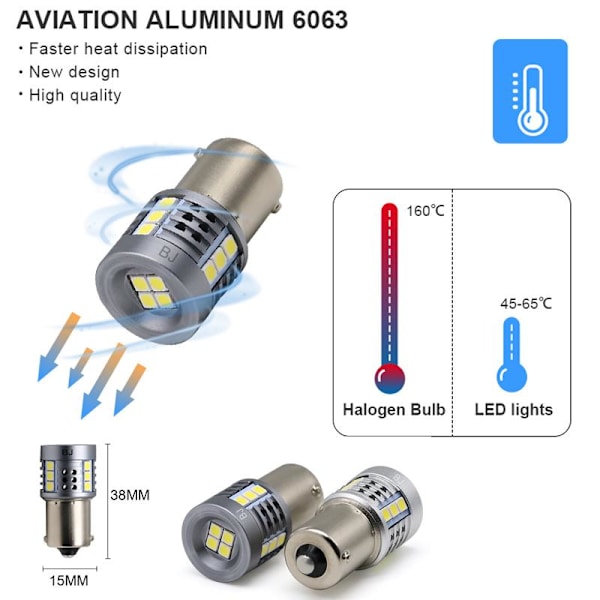 Ba15s 12-24v 6000K led lampor bromsljus backljus 1156 p21w Silvergrå