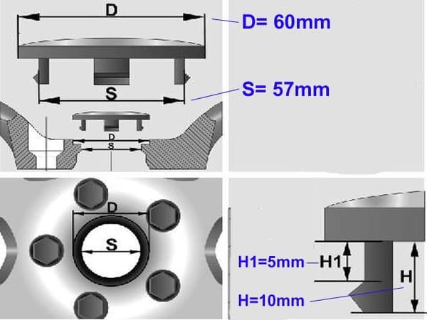 Centrumkåpor till fälgarna 60mm passar 57mm hål 4-pack