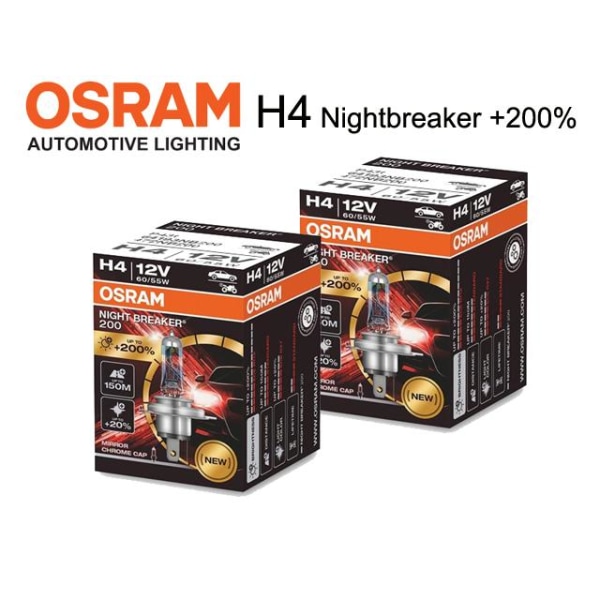 Osram H4 +200% Night breaker halogen premium lampor 12v DC Metall utseende