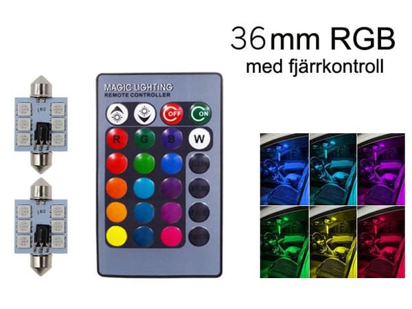 36mm C5W RBG med fjärr  Led 2-pack 12v DC