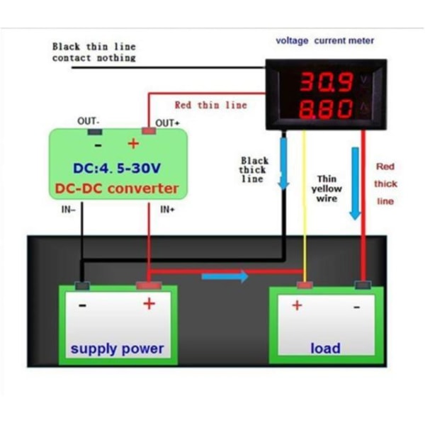 Voltmätare + Amperemätare 0-33V + 0-10A DC Digital lcd display Svart