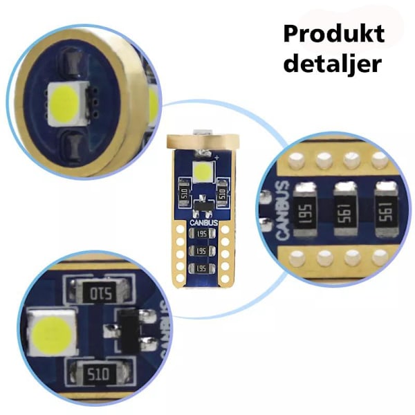 T10 w5w 6000k Led lampor Canbus 3x 3030SMD chip 2-pack 12-16v Vit