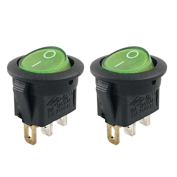 Strömbrytare 2-pack av/på vaggströmställare avbrytare m lyse grönt 2st Svart