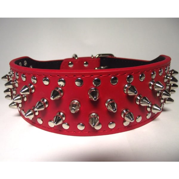 Hund halsband 2" rött med nitar 44-52cm styling