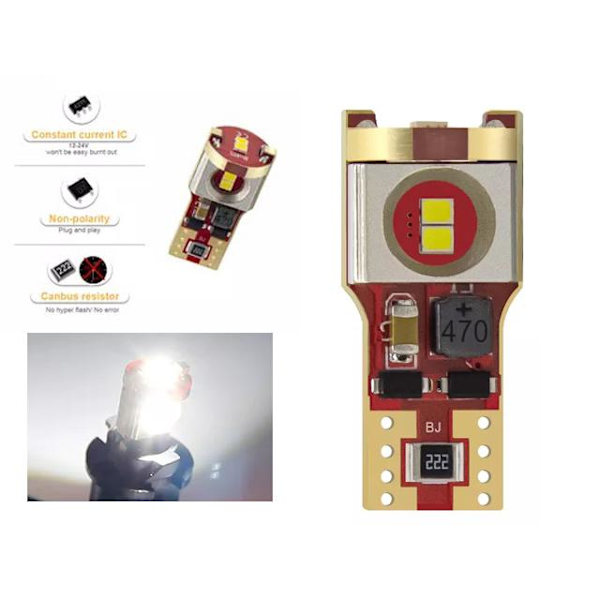 T10 w5w Canbus 6000k Led lampor m. 15st 2835SMD chip 2-pack Vit