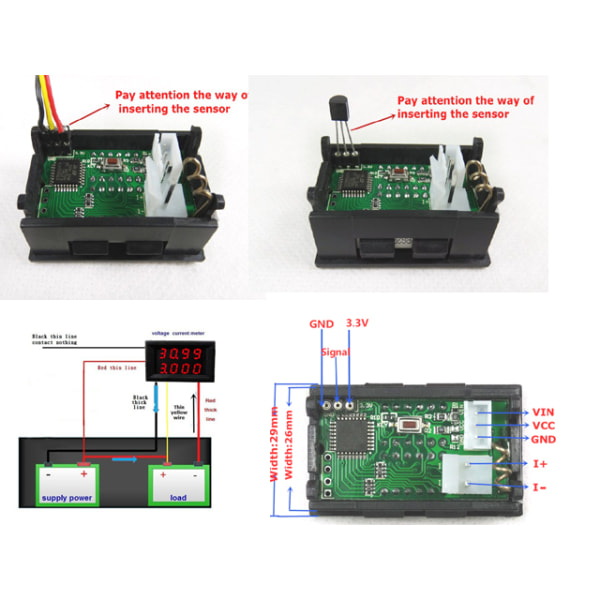 4 in 1 Volt + Amp + Temp + Watt 0-33V + 0-10A DC Digital lcd