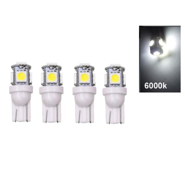 T10 w5w 6000k 4-pack Led lampor med 5st 5050SMD chip 12v DC 6000k vit 4-pack