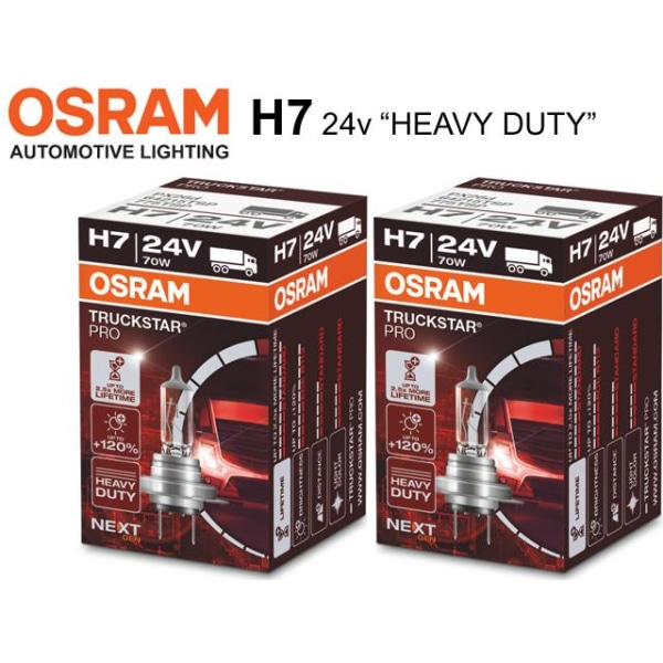 Osram H7 +100% 24volt 70w halogen premium lampor DC px26d 2st Metall utseende