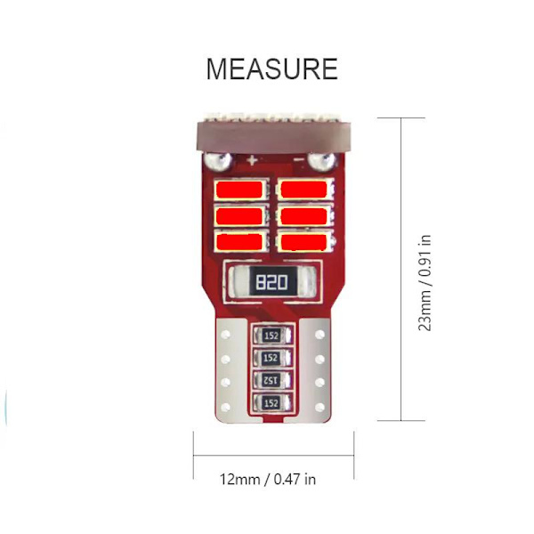 T10 w5w Canbus Röda 4-pack Led lampor m. 18st 4014smd chip Röd