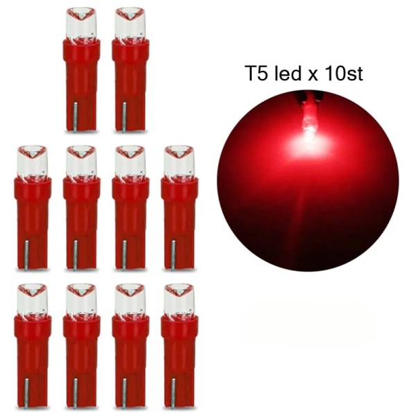 T5 röd 10-pack Led W2x4.6d W2.1.x4.9d W1.2W W2.3W 12v Röd