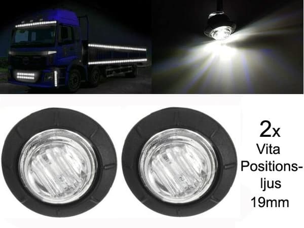 Markeringsljus, positionsljus, vit 6000K LED-lampor, 2-pack 12V/24V Vit