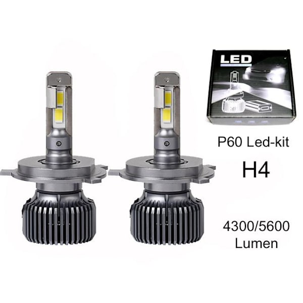 P60 led kit H4 +4300 lumen 53w 6000k halvljus helljus 2-pack multifärg