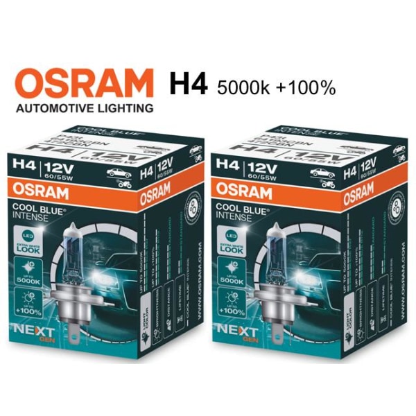 Osram H4 +100% COOL BLUE 5000k halogen lampor 12v DC PGJ19-2 Metall utseende