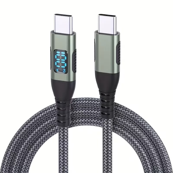 Snabbladdningskabel 2meter PD 100w Type C med display Silver