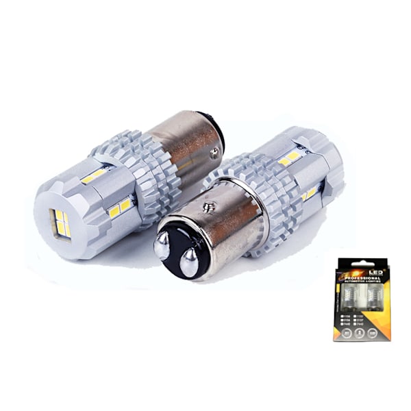 Bay15d  p21/5w 1157 Led med 12st 3020smd chip 6000K 2-pack Silvergrå