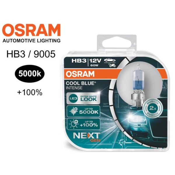 Osram Hb3 +100% COOL BLUE 5000k halogen lampor DC  P20d 9005 Metall utseende