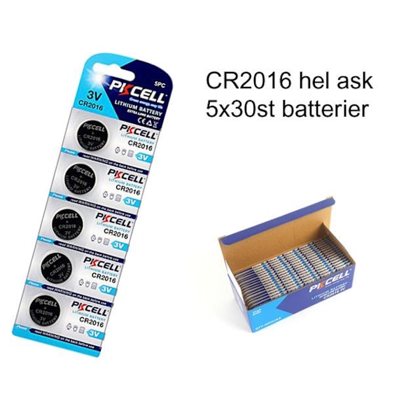 CR2016 150-pack Lithium batterier CR 2016 3V PKCell batteri Metall utseende