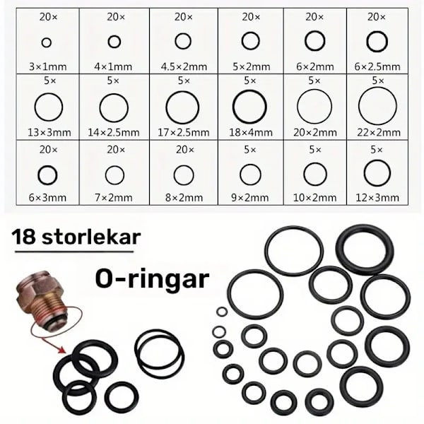 O-rings sortiment 225 st o-ringar Svart