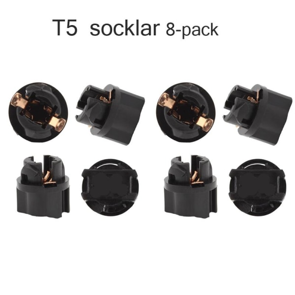 T5  socklar adaptor 8-pack lamphållare instrumentbelysning Svart