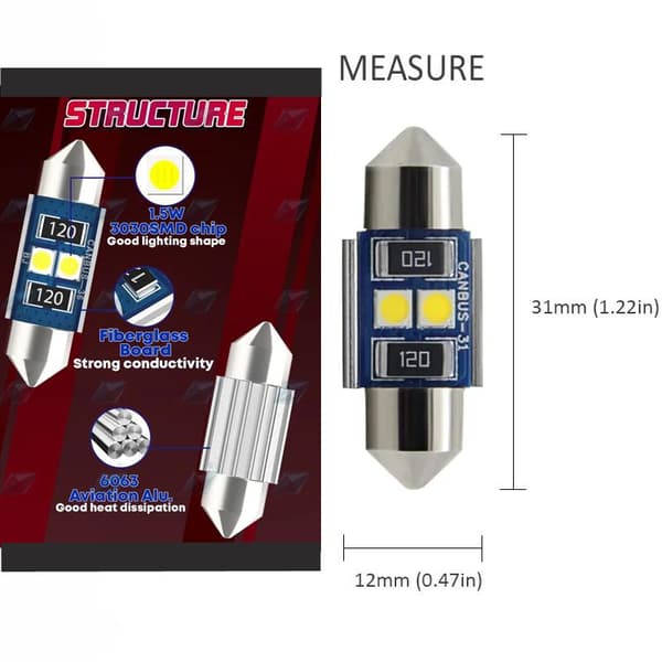 Canbus c5w 31mm  Led  6000K 31 mm 2-pack Vit