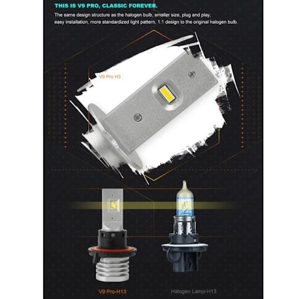 H13 / 9008 V9 PRO 1500 lumen led lampor 2-pack led snöskoter Metall utseende