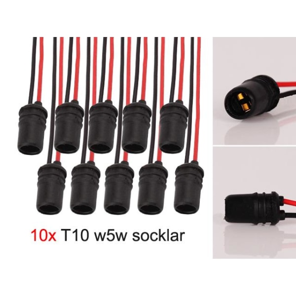 T10 w5w led / halogen kontakter / sockel fattning 10-pack mjuka Svart