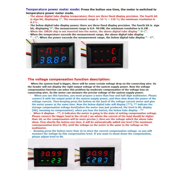 4 in 1 Volt + Amp + Temp + Watt 0-33V + 0-10A DC Digital lcd