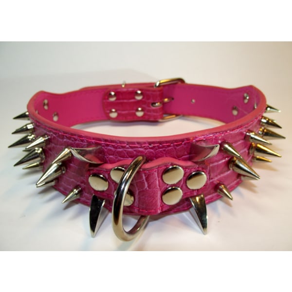 Hund halsband 2" mörk rosa med nitar 54-62cm cc6d | Fyndiq
